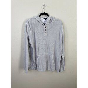 Rails Mens Cream & Navy Striped Lightweight Hoodie Shirt L Long Sleeve Cotton